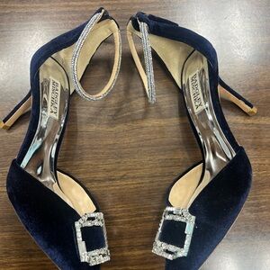 Badgley Mischka Dark Blue Heels with Sparkling Buckle